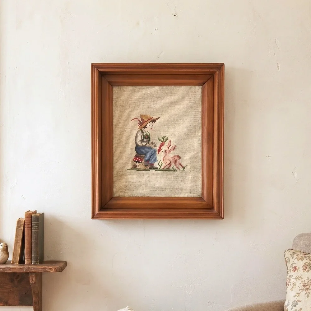 Vintage Hummel Style Cross Stitch Framed Art Needlepoint Child